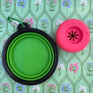 Dog Bullystick Treat Holder and Expandable Travel Water/Food Bowl Bundle
